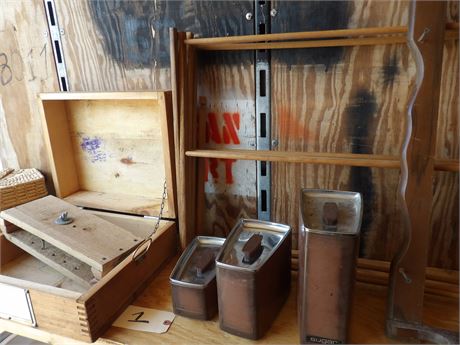 KITCHEN CANISTERS - WOODEN CLOTHES RACK - WOOD BOX