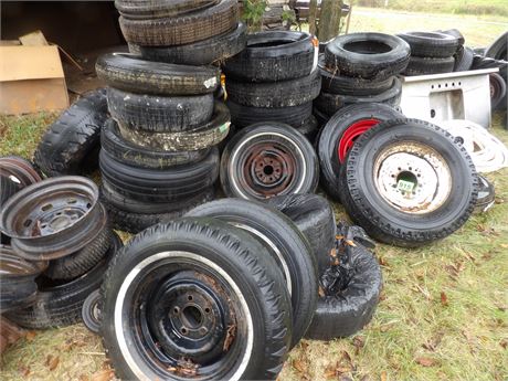 LARGE TIRE LOT - RIMS & SINK - (1 MONEY TAKES ALL)