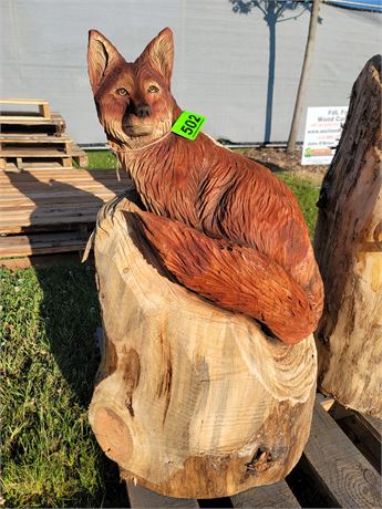 FOX CHAINSAW WOOD CARVING  -  (APPROX. 38" TALL )