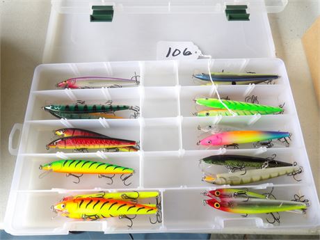 RAPALA HUSKY JERK MINNOW FISHING LURES W / PLASTIC ORGANIZER