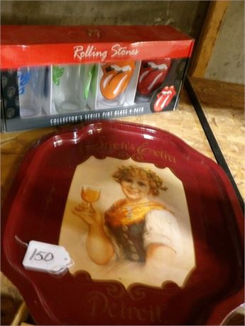ROLLING STONES COLLECTOR PINT GLASSES - STROH'S EXTRA SERVING TRAY