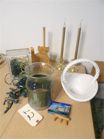 CANDLESTICKS - WOODEN PAPER TOWEL HOLDER - CERAMIC BASKET - VASE PLUS MORE