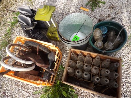 PAILS - BOTTLES - GLASS INSULATORS - ETC