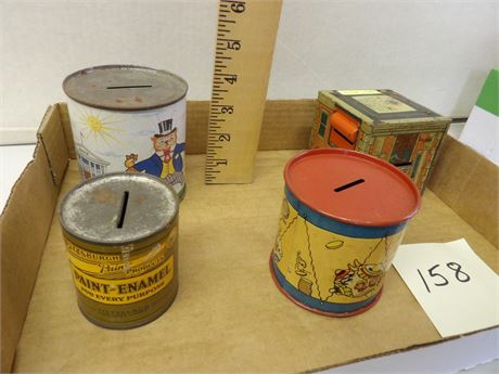 NATIONAL BANK - DRUM - PITTSBURGH PAINT CAN - TIN COIN BANKS
