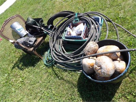 ANTIQUE CHAIR - HOSE - DECORATIVE GOURDS PLUS MORE