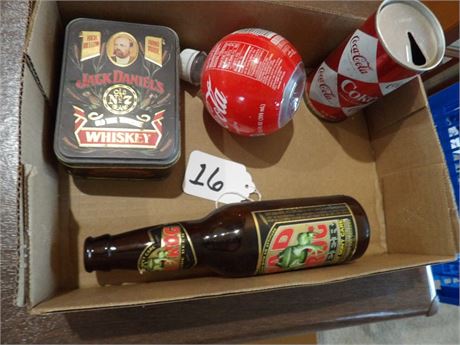 COCA COLA TIN - ORNAMENT - JACK DANIELS TIN - "BAD FROG BEER"
