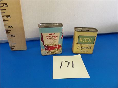 FIRST GRAND AVENUE STATE BANK - KOOL CIGARETTES TIN COIN BANKS