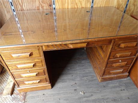 WOOD OFFICE DESK WITH GLASS TOP