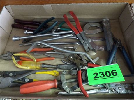 LARGE ASSORTMENT OF SHOP TOOLS - PLIERS - CLAMPS - CHISELS ETC