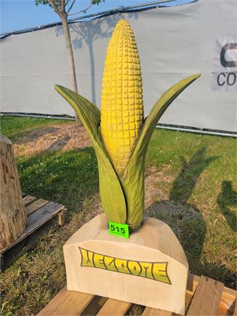 "WELCOME" CORN COB CHAINSAW WOOD CARVING ( APPROX. 41" TALL )