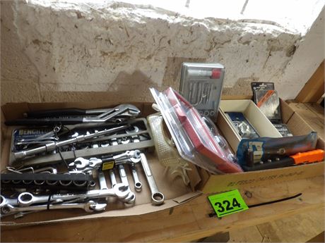 ASSORTMENT OF WRENCHES - SOCKETS - DRILL BITS
