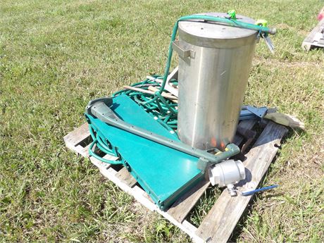 GARDEN HOSE & REEL - METAL TALL CONTAINER W/ LID - TRIMMER - ETC