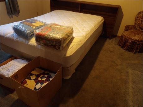 AFGHANS - COMFORTERS - HEADBOARD W / FRAME - VINTAGE CHAIR