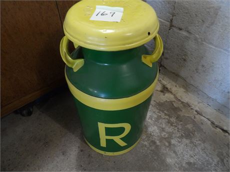 PAINTED MILK CAN ( GREEN/YELLOW)