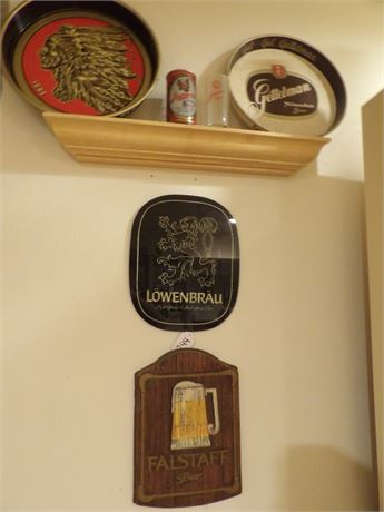 2 SERVING TRAYS - LOWENBRAU SIGN - FALSTAFF SIGN