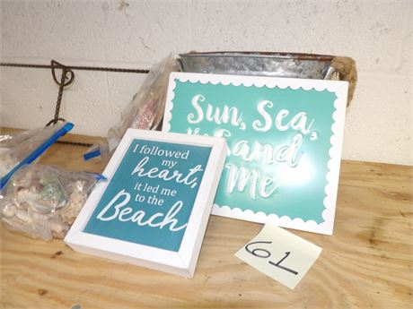 BEACH THEMED SIGNS - METAL SHELF - ASSORTMENT OF SEA SHELLS