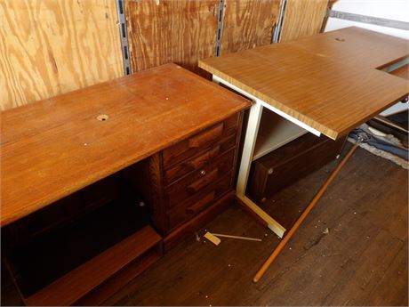 MISC. LARGE LOT WOOD CHAIRS - TABLE - DESK PARTS - OFFICE DIVIDERS