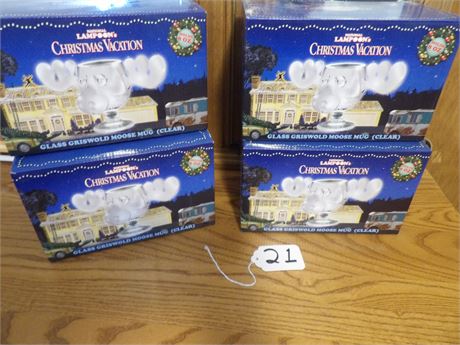 CHRISTMAS VACATION MOOSE GLASS MUGS IN BOXES