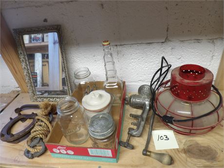 COLLECTOR LOT - HORSE SHOES - JARS - FOOD CHOPPER ETC