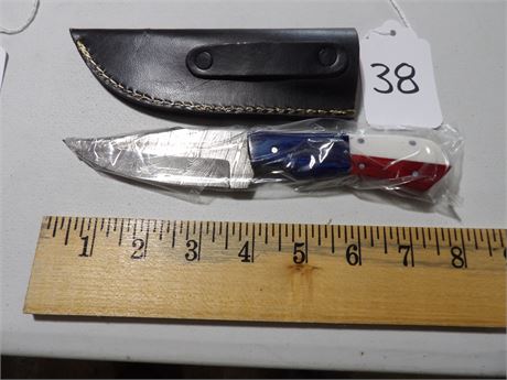 UNUSED 7.5" RED WHITE BLUE KNIFE