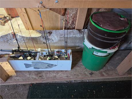 ICE FISHING RODS- REELS - PAILS