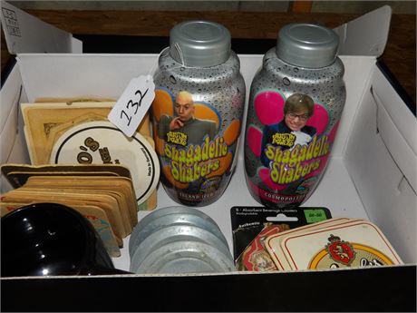 VINTAGE COASTERS - METAL JEEP COASTERS - AUSTIN POWERS SHAKERS