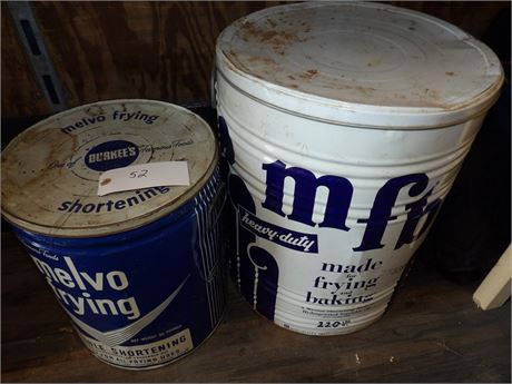 VINTAGE SHORTENING METAL CANS W / LIDS