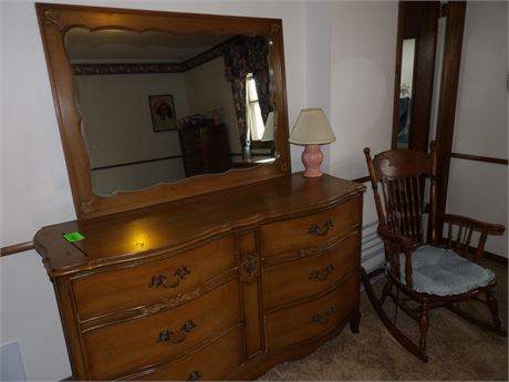 BEDROOM CLEAN OUT - 2 DRESSERS - ROCKING CHAIR - BED FRAME