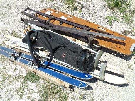 FISCHER SKIS - CRUTCHES - OLD STRETCHER ETC